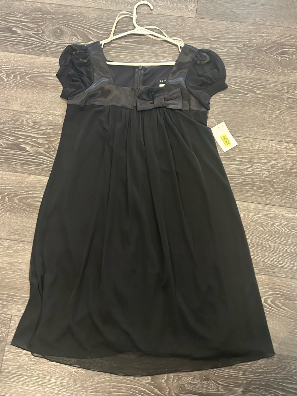 B Darlin Black Midi Dress with Bow and Puff Sleeves